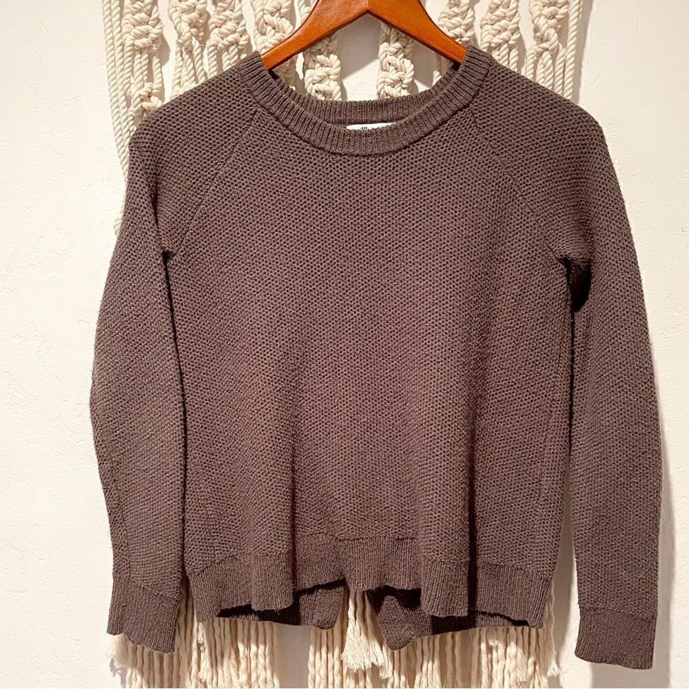 Madewell Sweater XS Olive Green Gray Split Back Waffle Knit Crewneck Pullover